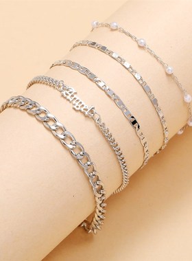 新品5Pcs rendy Chain Bracelet Set For Women Angel Letter Gol