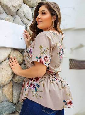 2021 Summer Plus Size Blouse Women Elegant Boho Floral Blous