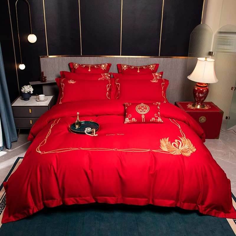 现货婚庆四件套床上用品结婚大红色床单喜被婚床刺绣长绒棉六件套,床上用品,婚庆床品套件,淘宝优惠券,粉丝福利购,淘宝优惠卷