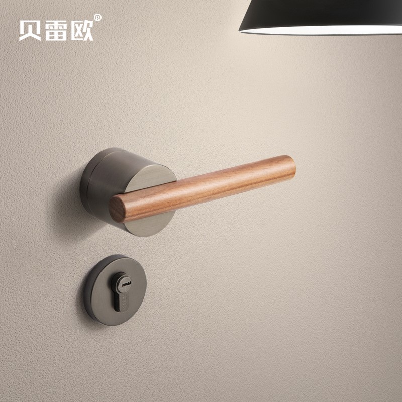 卧室门锁室内静音分体锁卧室房间新中式胡桃木房门把手家用通用型