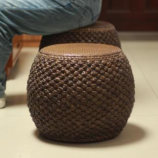 藤编矮凳圆凳手工草编坐墩沙发凳茶几凳子家用客厅实木小板凳 日式