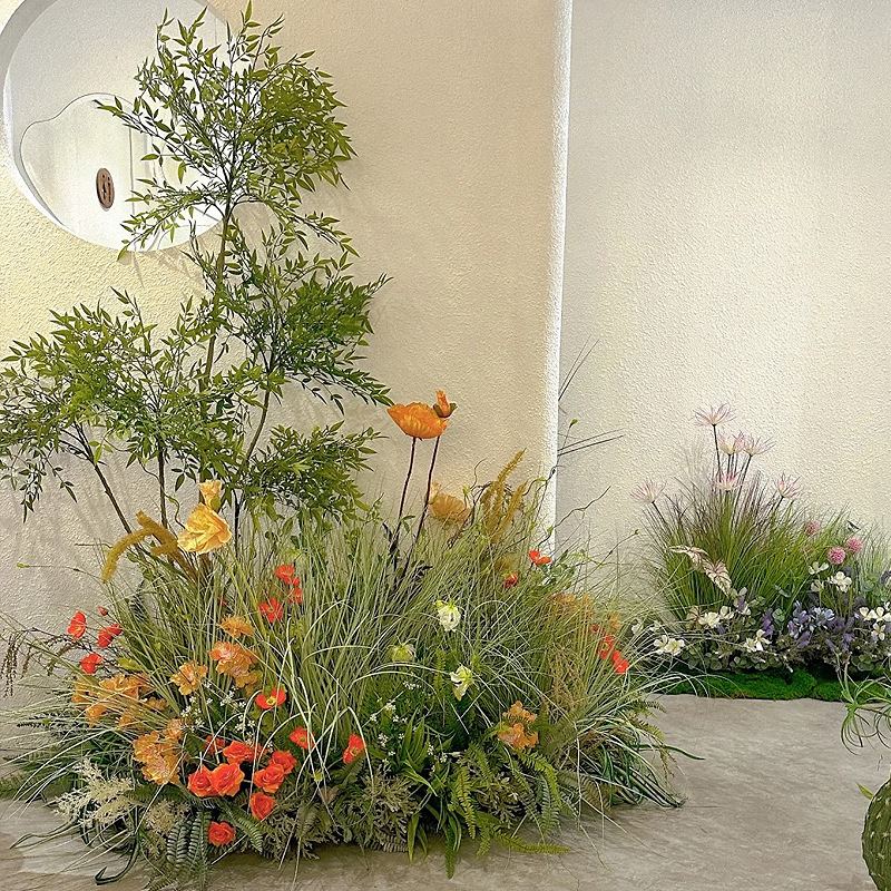 网红拍照区仿真植物软装花艺造景店铺软装大型花丛露营风芦苇花草