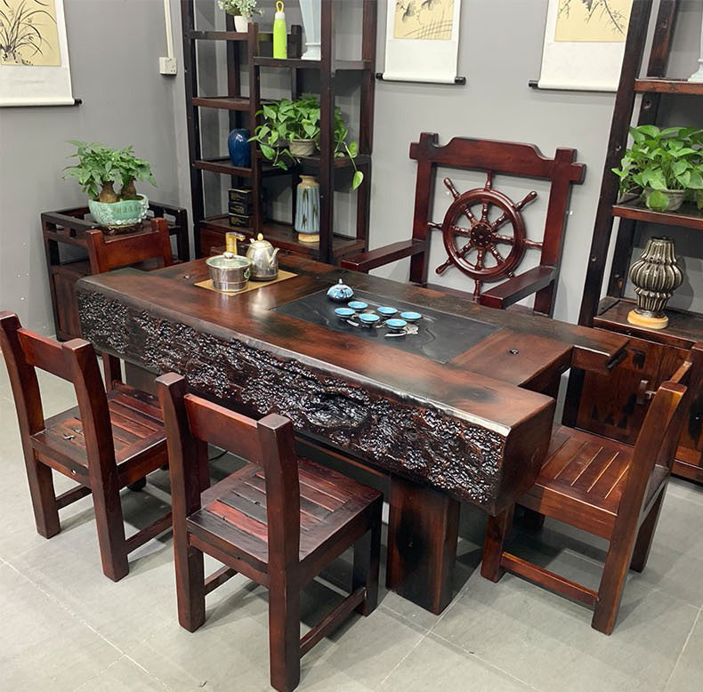 广西老船木茶台组合新中式实木茶台中式家具加厚客厅茶桌