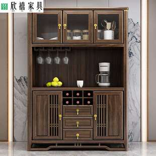 实木餐边柜靠墙一体置物柜客厅酒柜储物柜家用餐厅柜 乌金木新中式