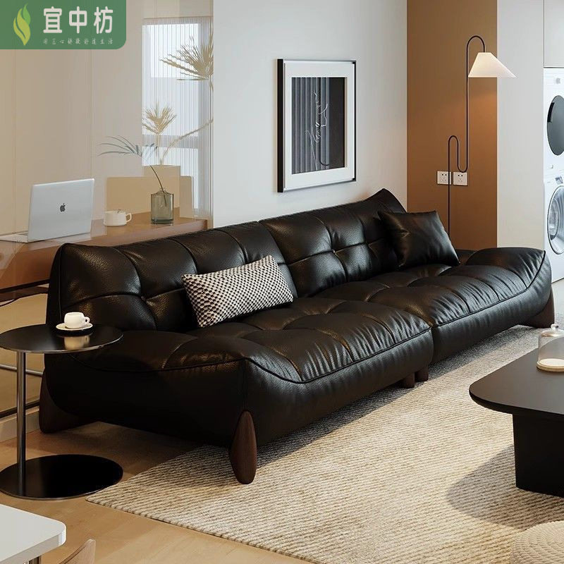 中古风云朵真皮小户型直排沙发