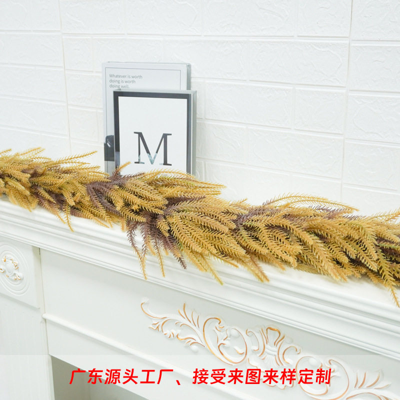 亚马逊仿真PE软胶黄色诺福克藤条 204cm人造诺福克松针藤条挂饰