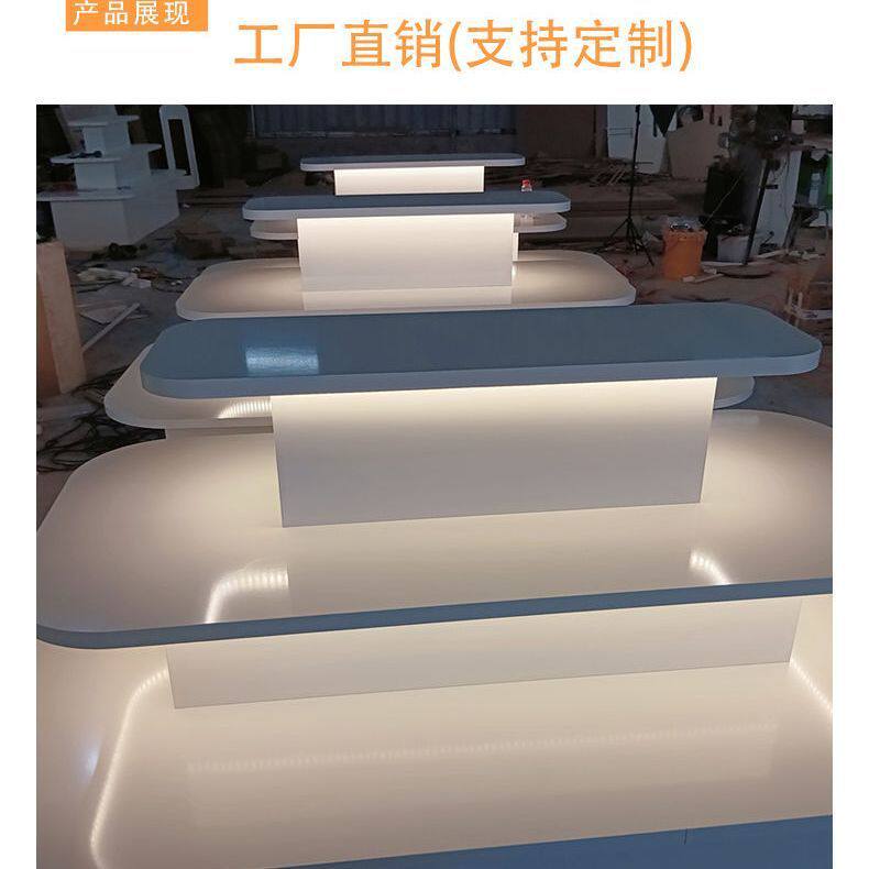 中岛货架直播展示台酒鞋架柜子三层展示产品架圆形可组装带灯网红