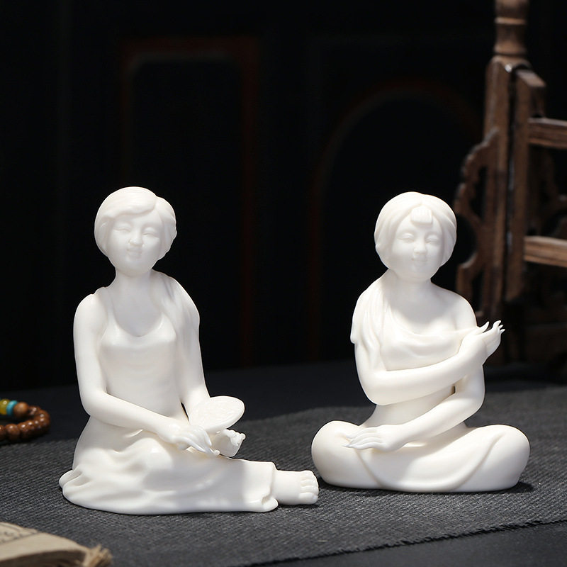 新中式陶瓷装饰中国风古典高雅白瓷少女人物家居酒柜桌面创意摆件