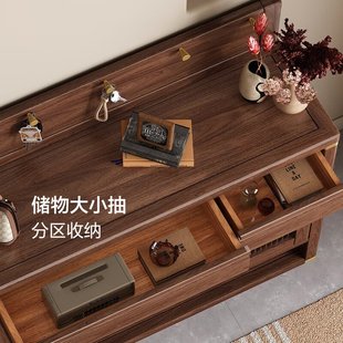 柜子靠墙储物收纳柜 柜客厅入户黑胡桃木家用门口放鞋 新中式 实木鞋