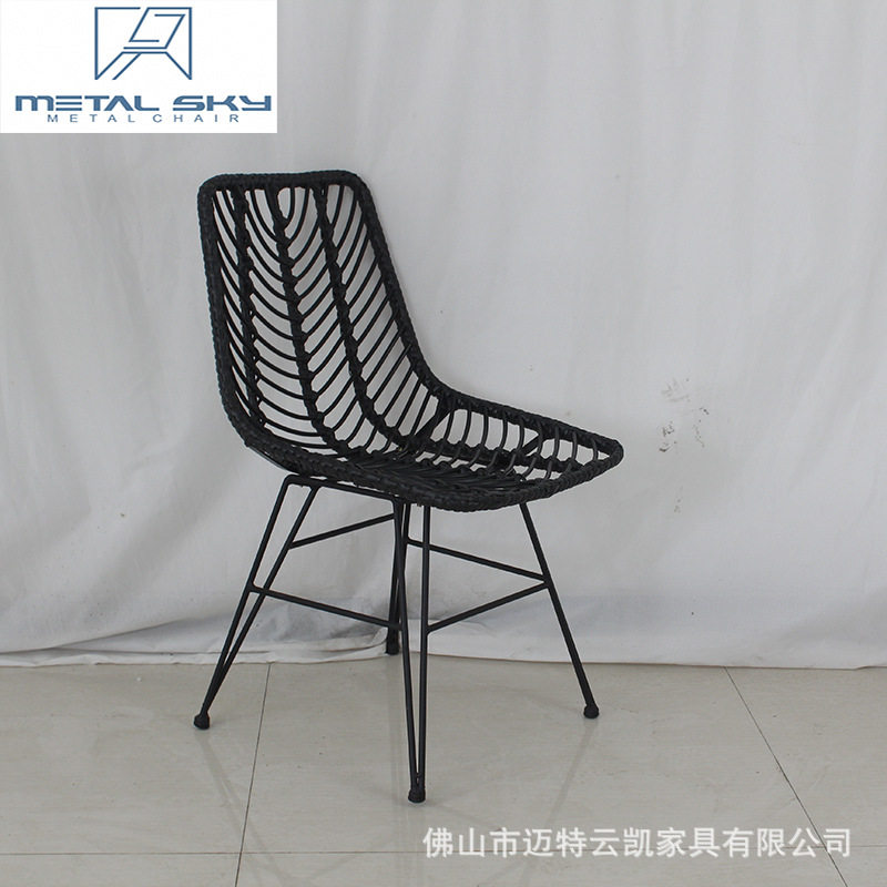 北欧时尚铁线藤编餐椅简约镂空铁丝椅客厅家具铁艺休闲藤编餐桌椅