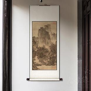 李成晴峦萧寺图中式卷轴挂画玄关过道装饰画餐厅书房复古山水国画