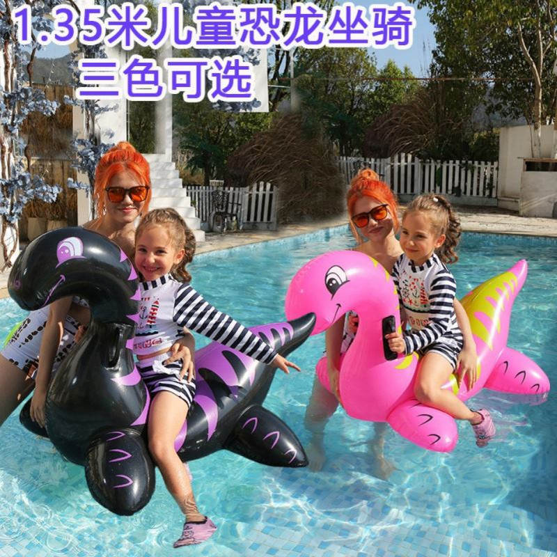 新款 充气儿童水上戏水玩幼儿游泳圈把手加厚pvc浮排红色恐龙坐骑