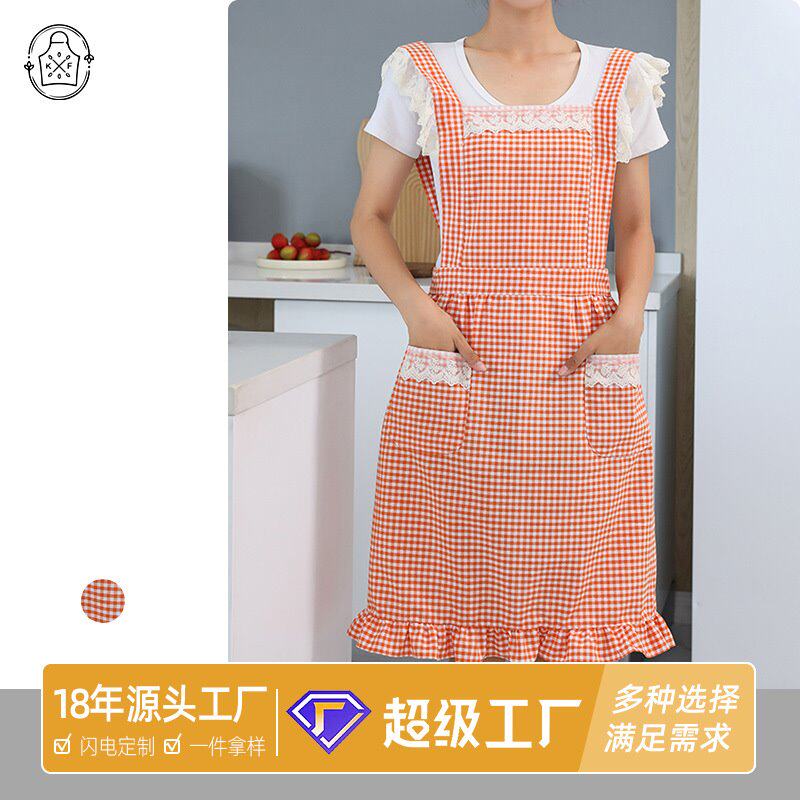 纯棉围裙洋气可爱时尚厨房做饭家用女防污格子日韩围裙无袖罩衣