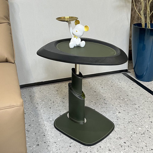 新款意式极简马鞍皮C形边几沙发手工轻奢现代高级感设计师小茶几