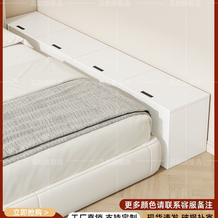 实木靠墙床边缝隙储物柜
