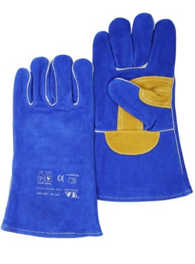 友盟AP-1201彩蓝色护掌烧焊手套 牛二层皮AB级电焊手套1副