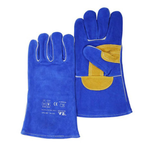 友盟AP-1201彩蓝色护掌烧焊手套 牛二层皮AB级电焊手套1副