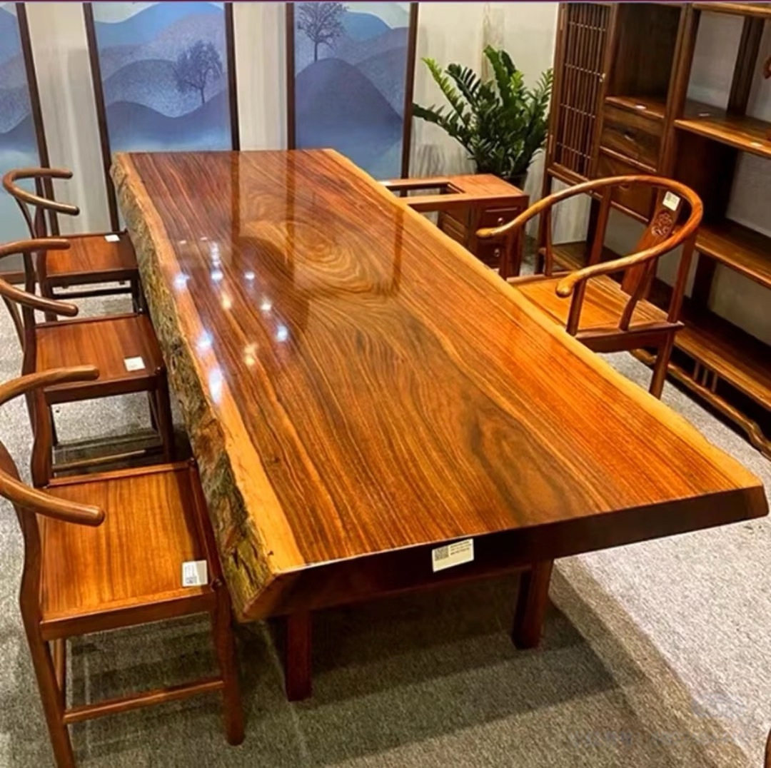 奥坎实木大板茶桌简约黑金檀