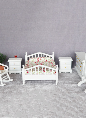 1:12迷你娃娃屋dollhouse12分娃娃用家具模型摆件白色卧室6件套装