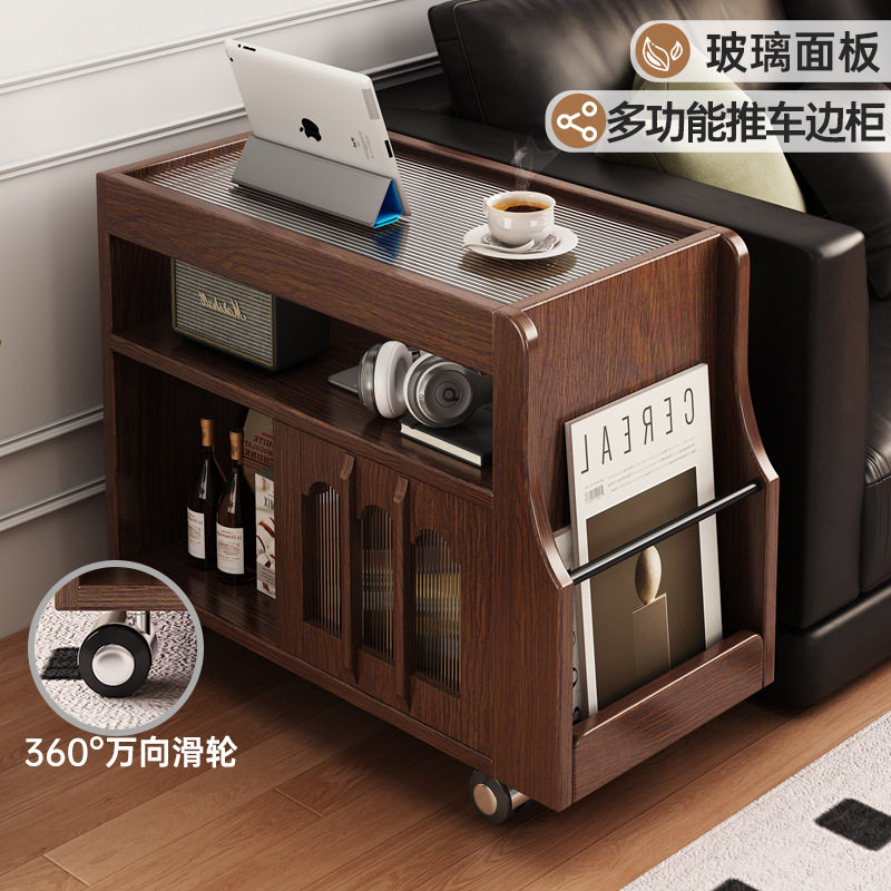 明峥家具厂沙发边几柜可移动网红中古小推车茶几客厅储物柜家用卧