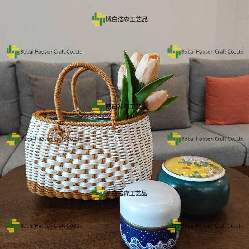 手工创意仿藤编织手提购物水果面包篮条纹装饰篮家居客厅收纳