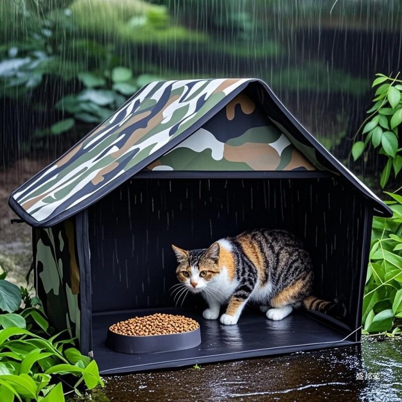 流浪猫户外喂食屋遮雨棚室外投喂防雨户外猫窝房子挡雨避雨棚绢花