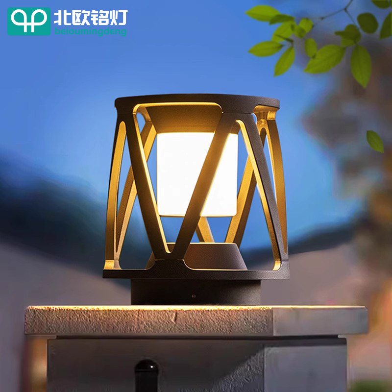 现代时尚鸟巢太阳能户外防水柱头