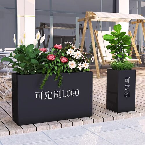 不锈钢花箱户外种植箱隔断围栏组合铁艺长方形售楼部餐厅造景花槽