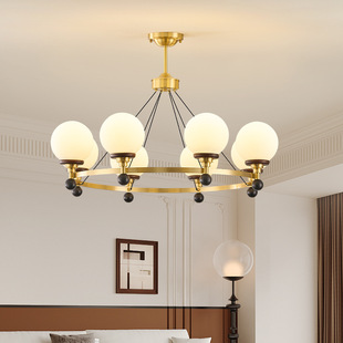 全铜法式 魔豆餐厅灯中古风白蜡木主卧室灯具 复古客厅吊灯2024新款
