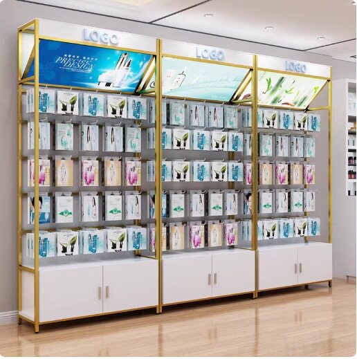 超市货架带灯箱带灯化妆品架美容院母婴店展示柜多层多功能陈列柜