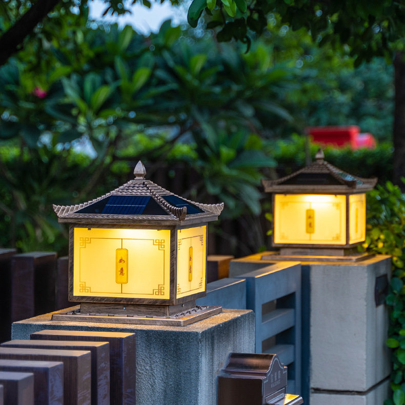 翘角如意太阳能柱头灯户外别墅花园防水庭院灯大门柱子太阳能节能