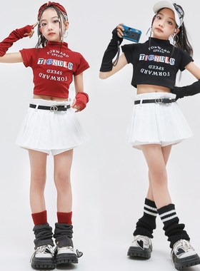速发爵士舞服装少儿hiphop露出上衣孩走秀服z儿嘻哈jaz少演脐百褶