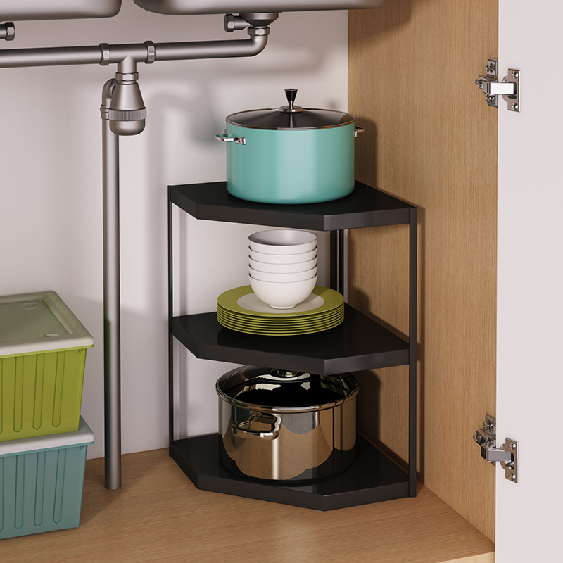 速发橱柜分层架厨房子物架收纳神器槽面台面转角下水桌柜置内多层