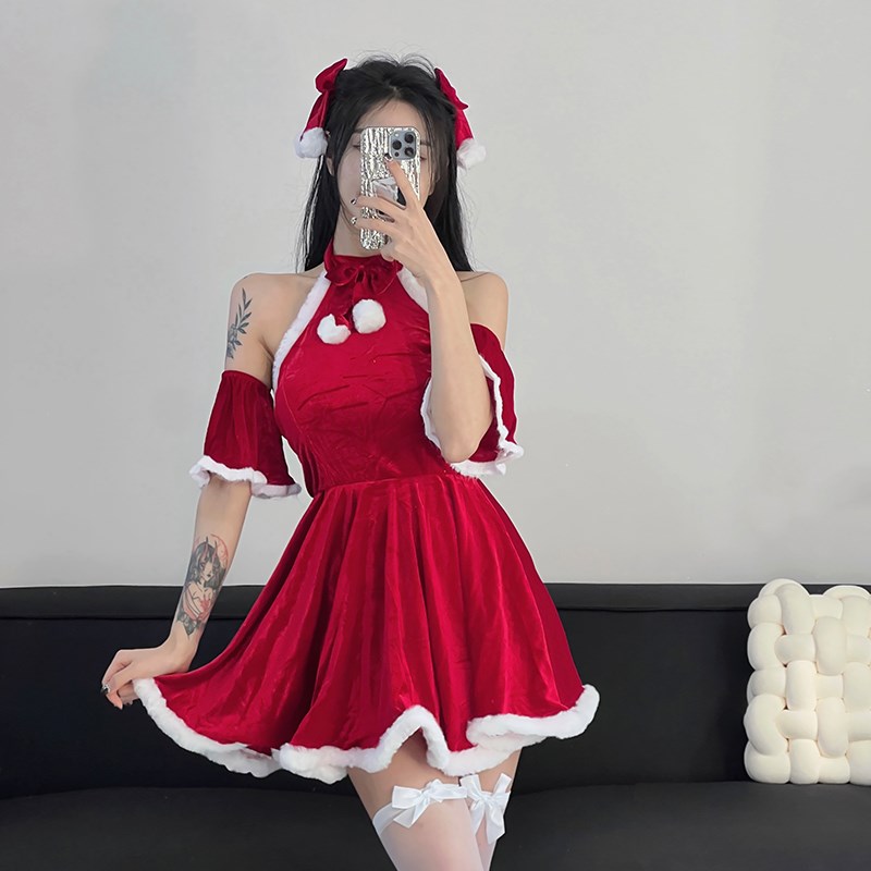 速发p郎圣诞节l服装装性感红色连衣裙夜店纯欲兔日制服