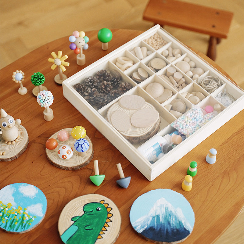 创意DIY原木画自然原木片树枝画手工制作材料包幼儿园区域材料包