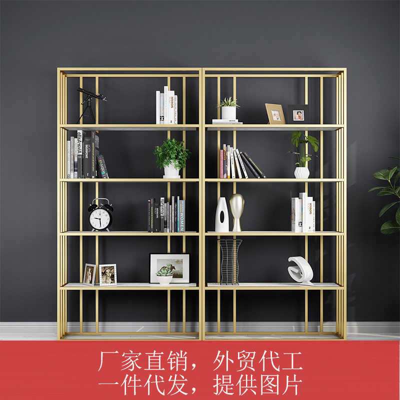 北欧铁艺书架大理石置物架现代简约创意展示架客厅落地多层欧式架