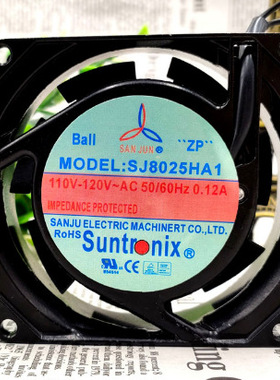 全新SANJUN三巨SJ80025HA1 110V-120V 0.14A8025滚珠机柜散热风扇