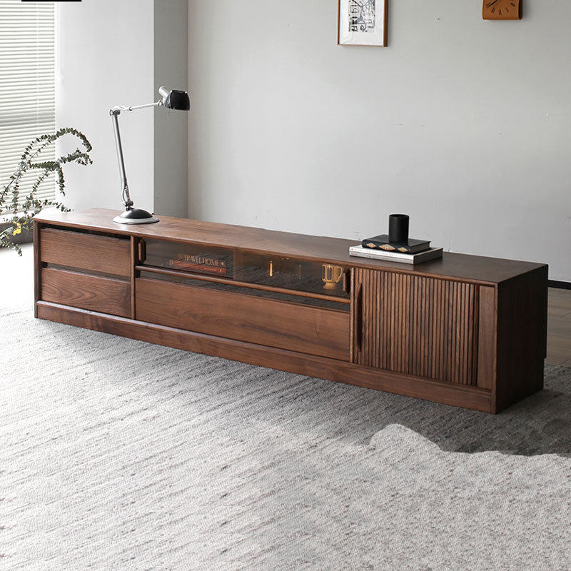 北美黑胡桃木电视柜北欧现代简约小户型客厅家用樱桃木实木落地柜