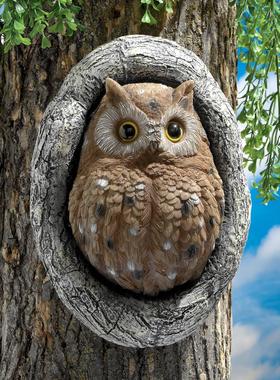 新款树脂摆件猫头鹰挂板户外田园挂件雕塑手工花园工艺品雅致