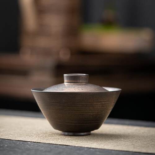 九匠风 铁釉三才盖碗仿古陶瓷泡茶器日式手工不烫手功夫茶具茶碗