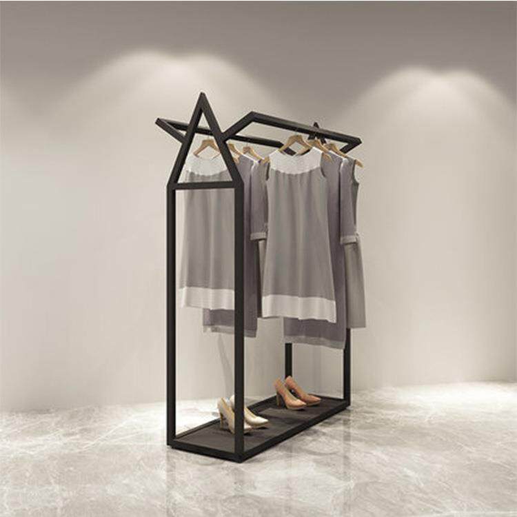简约铁艺落地双排中岛架女装店双杠衣服架子创意展示架挂衣架货架