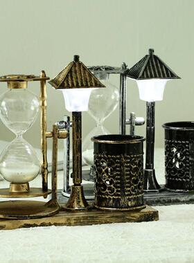 创意仿古流砂路灯笔筒马灯发光塔学生礼品白色沙漏双色小夜灯摆件