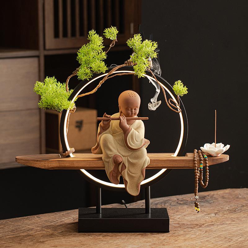 陶瓷小和尚创意摆件灯圈禅意小沙弥客厅酒柜玄关办公桌茶桌装饰品