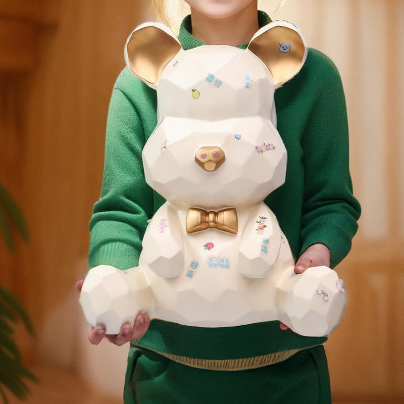 开学季儿童法式奶白色几何暴力熊存钱罐 新款现代储蓄 装饰储钱罐