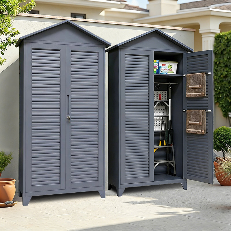 户外全钢储物柜大容量防雨防晒花园收纳柜保洁拖把洞洞板家政柜