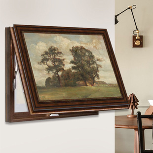 客厅餐厅玄关遮挡配电柜隐形装饰画美式静物推拉横版电表箱导轨画