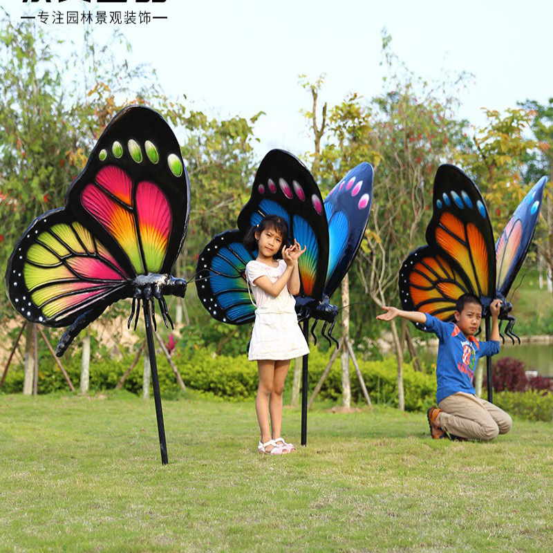 玻璃钢蝴蝶雕塑铁艺插件仿真动物摆件户外花园景观装饰田园摆设