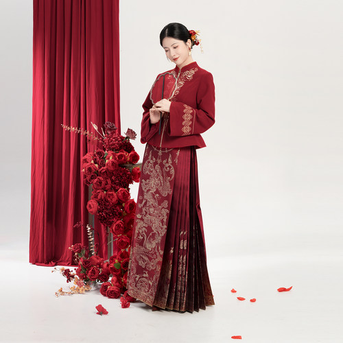 织造司[玉锦缘]新中式婚服新娘服订婚礼服敬酒服立领外套马面裙女