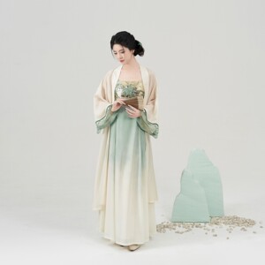 织造司原创汉服【青山行】唐制国风吊带连衣裙女对襟外衫两件套裙