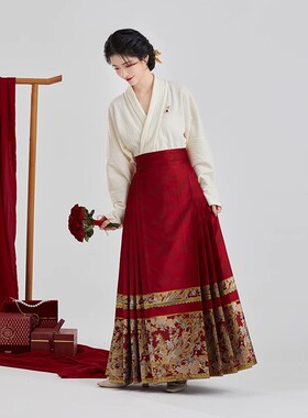 织造司原创明制汉服缔结飞机袖红色马面裙女订婚礼服敬酒服结婚服